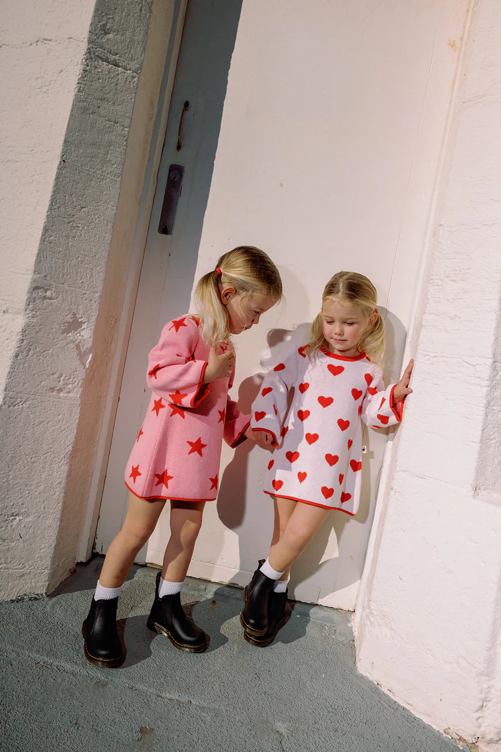 Lucky Stars Knitted Cotton Dress  Pink + Red