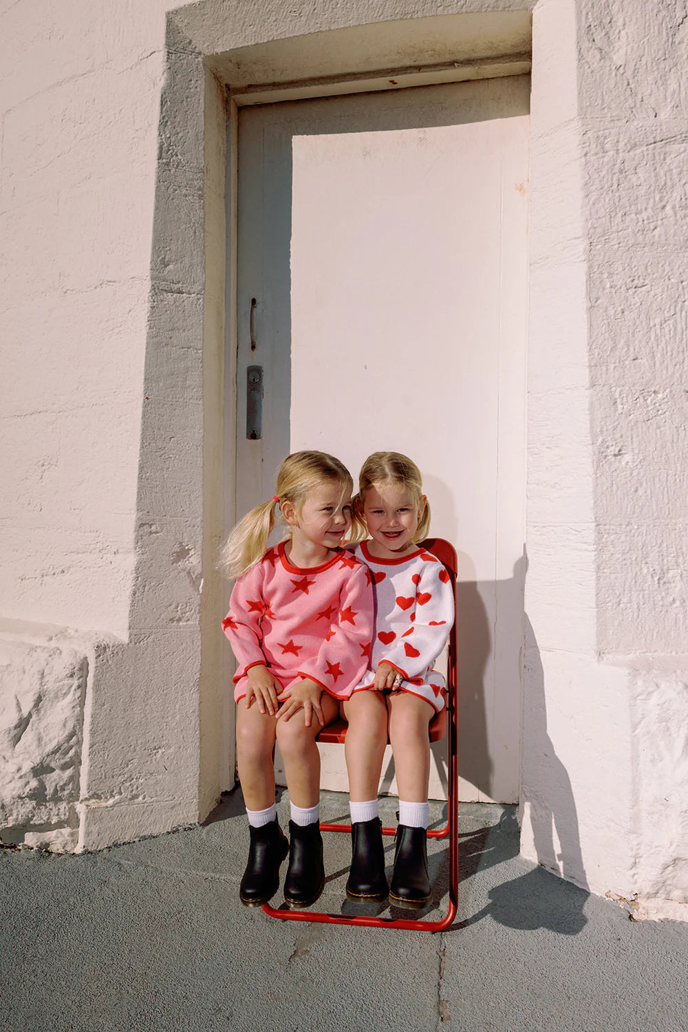 Lucky Stars Knitted Cotton Dress  Pink + Red