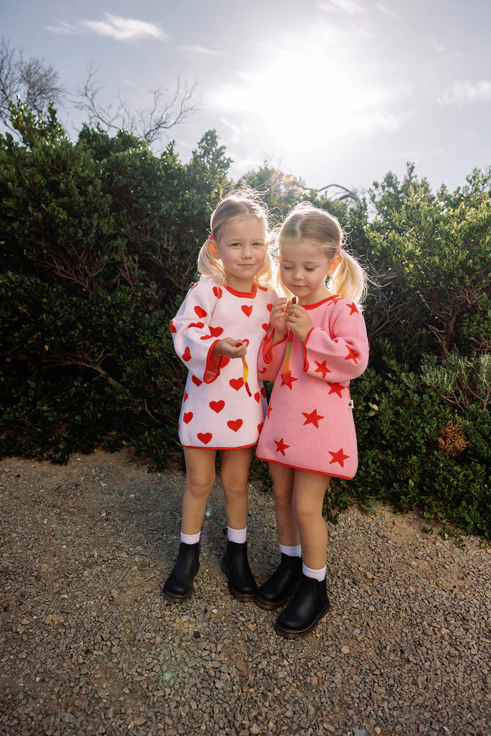 Lucky Stars Knitted Cotton Dress  Pink + Red