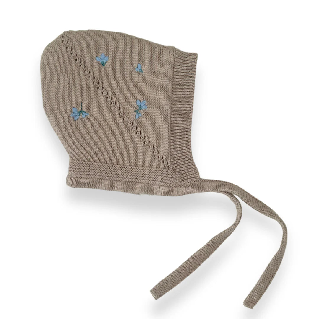 Baby Knitted Blue Flower Bonnet image 0