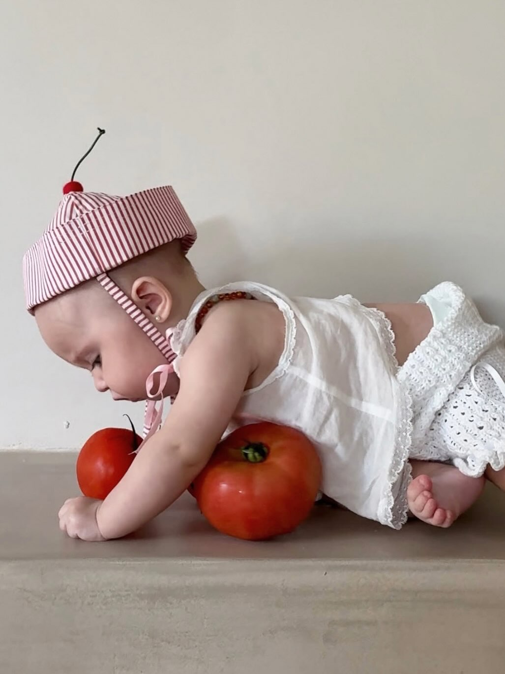 Pompon Cucu Red Stripes Cherry Sailor Hat