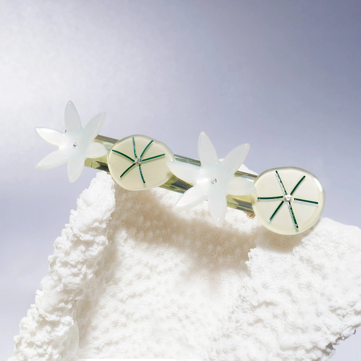 Nymphaea White Lotus Flowers Acetate Hair Clip