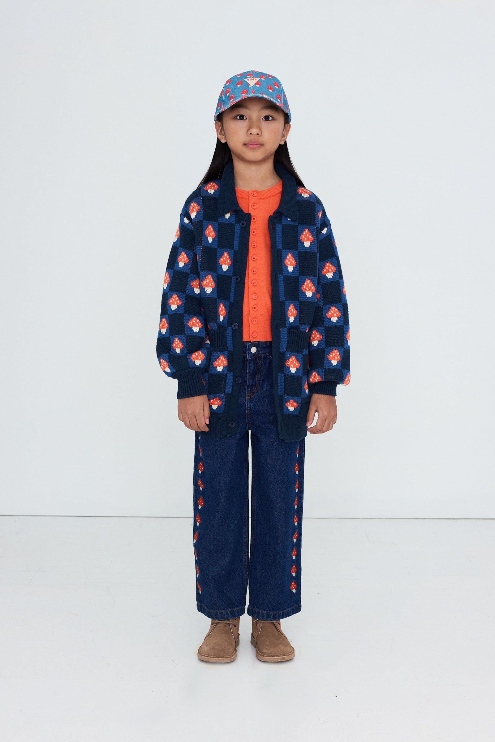 Tinycottons Mini Mushrooms Embroidered Denim Pant Organic Cotton