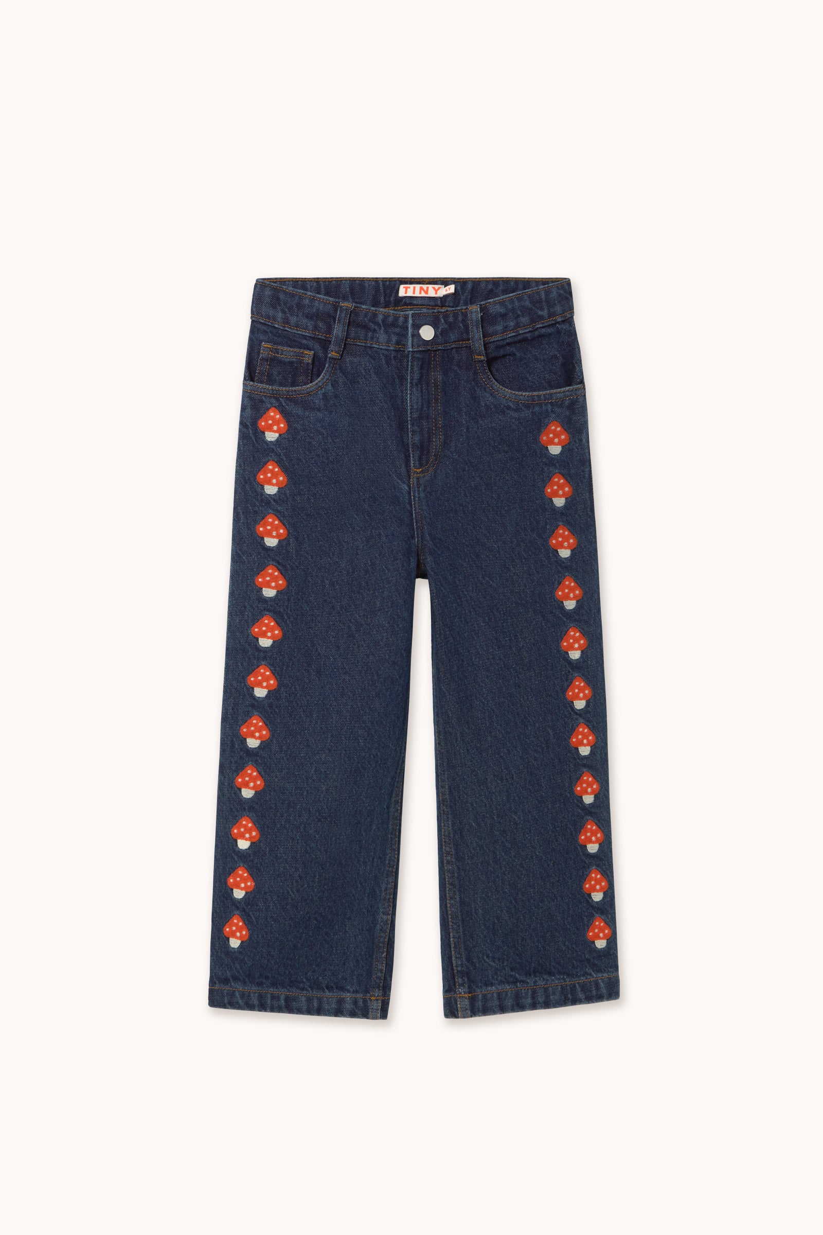 Tinycottons Mini Mushrooms Embroidered Denim Pant Organic Cotton