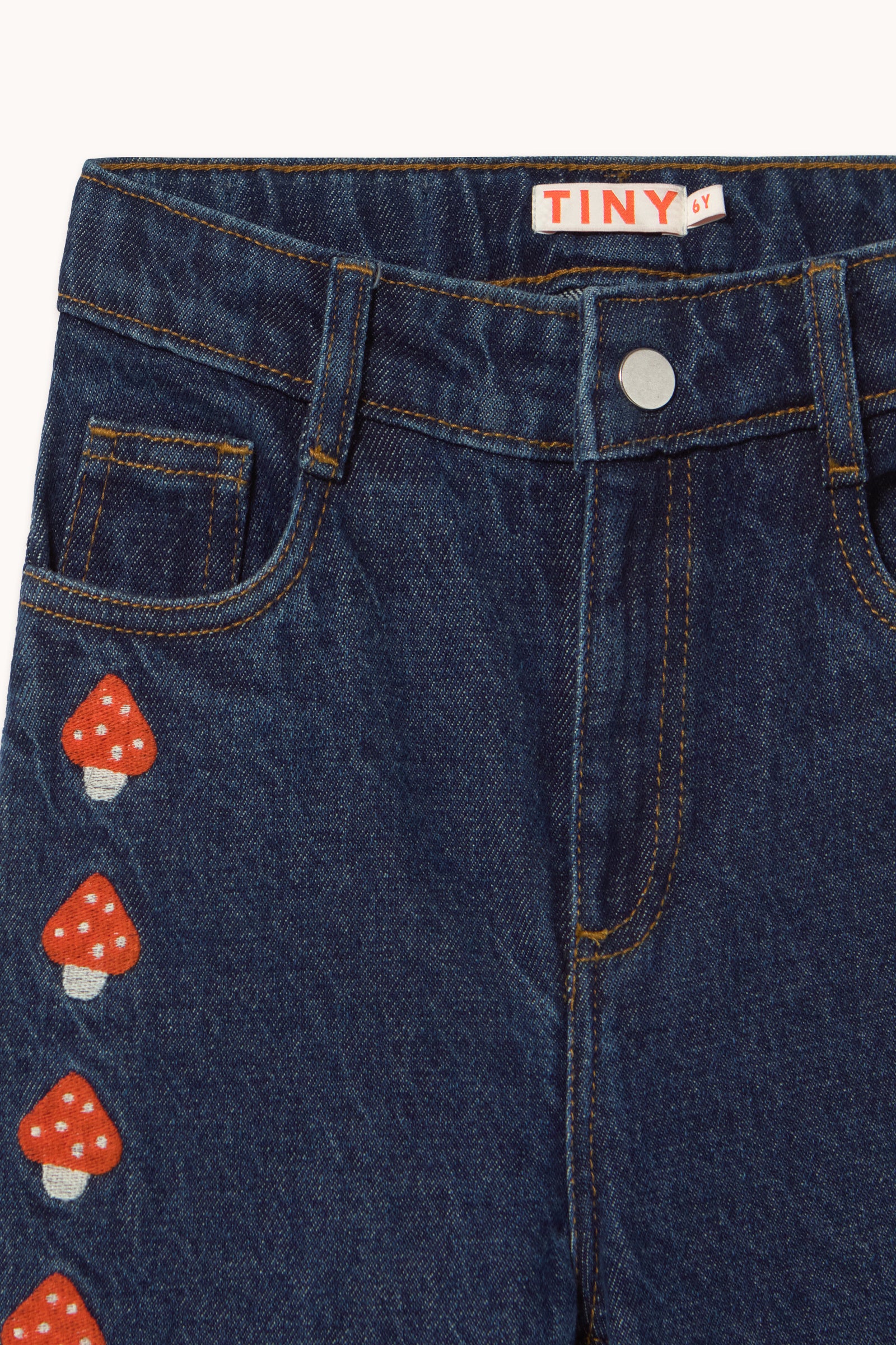 Tinycottons Mini Mushrooms Embroidered Denim Pant Organic Cotton