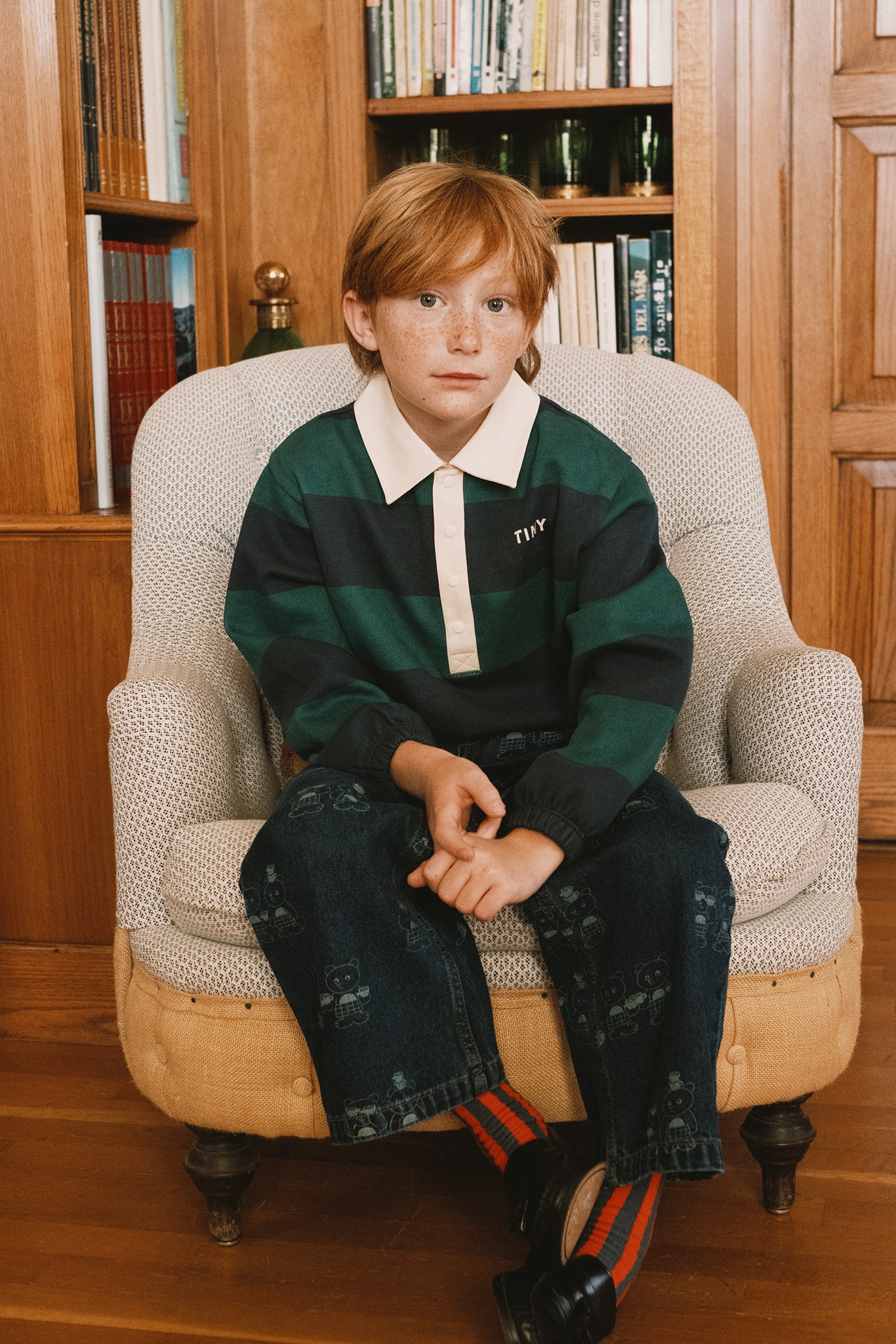 Tinycottons Navy Stripes Polo Sweatshirt Organic Cotton