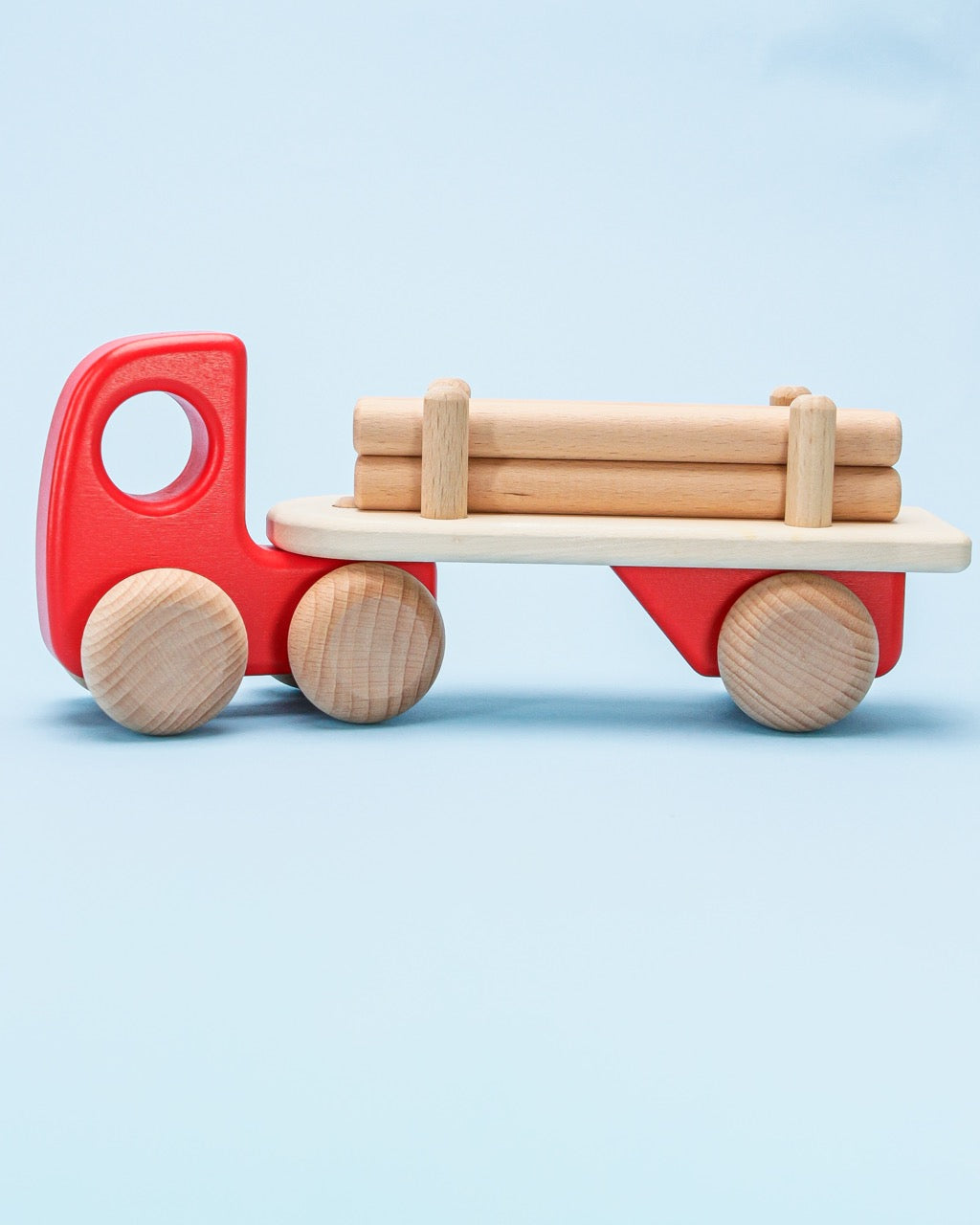 Wooden Red Truck with Logs
