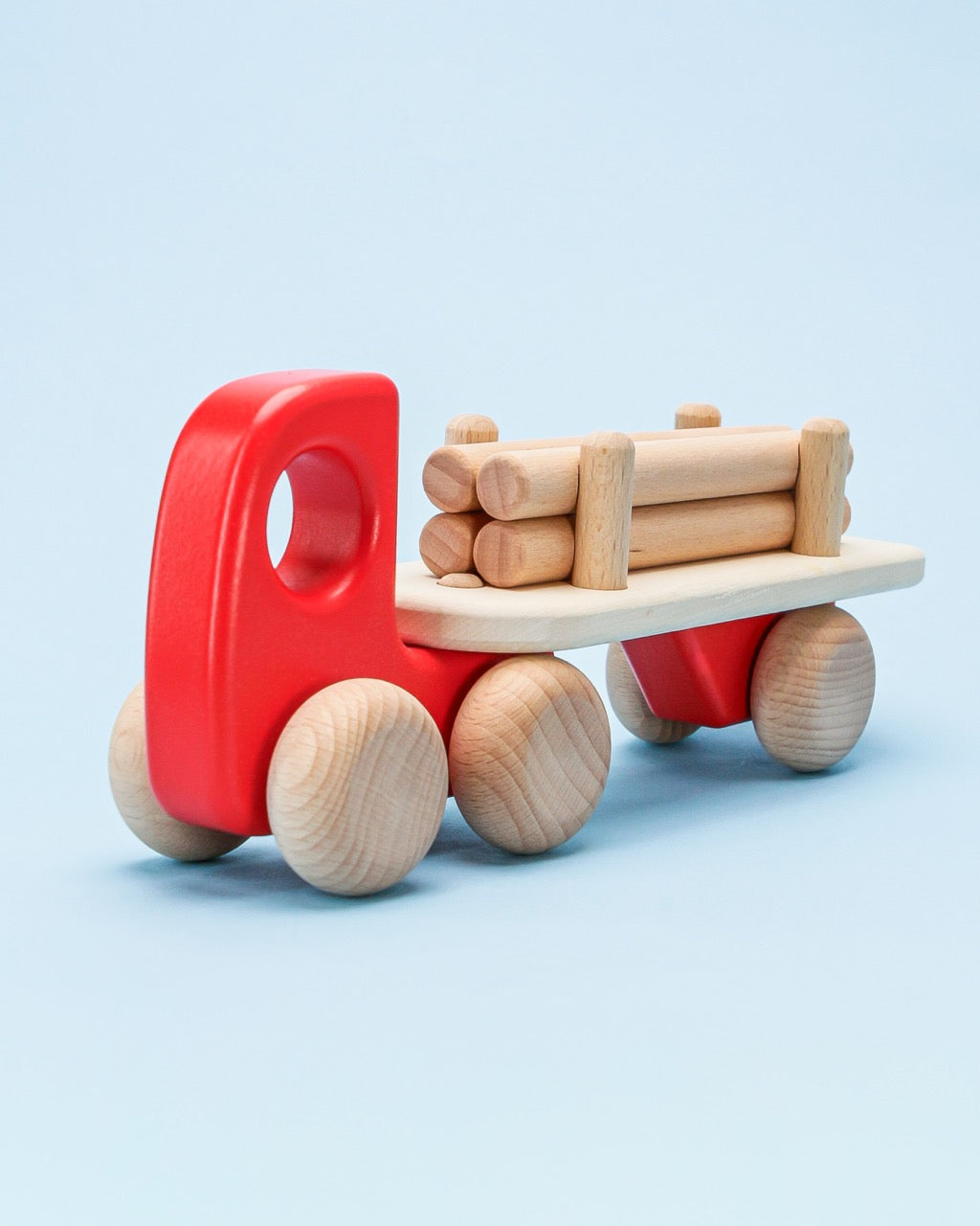 Wooden Red Truck with Logs