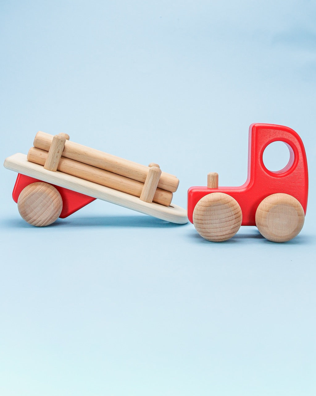 Wooden Red Truck with Logs