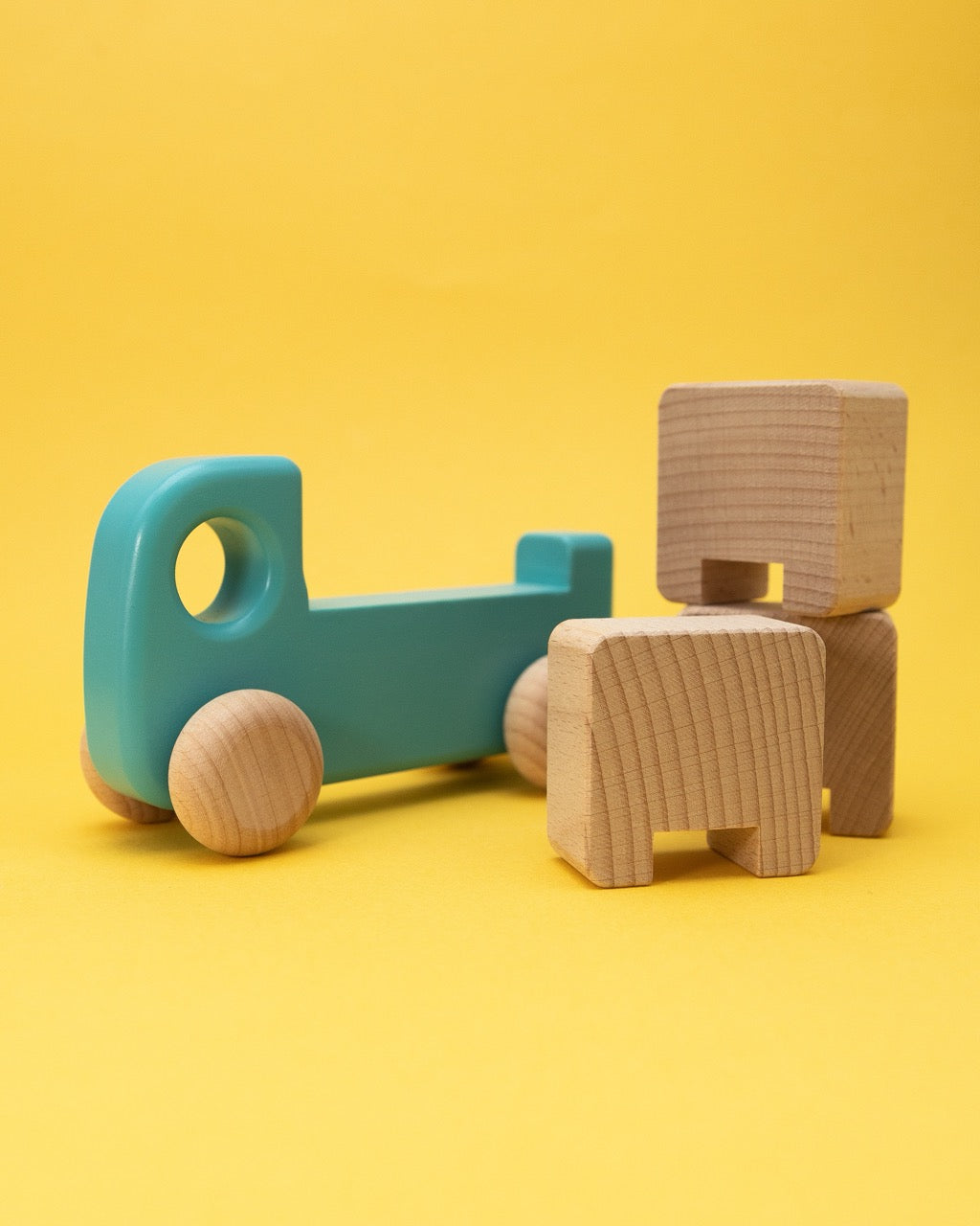 Wooden Teal Truck with Blocks