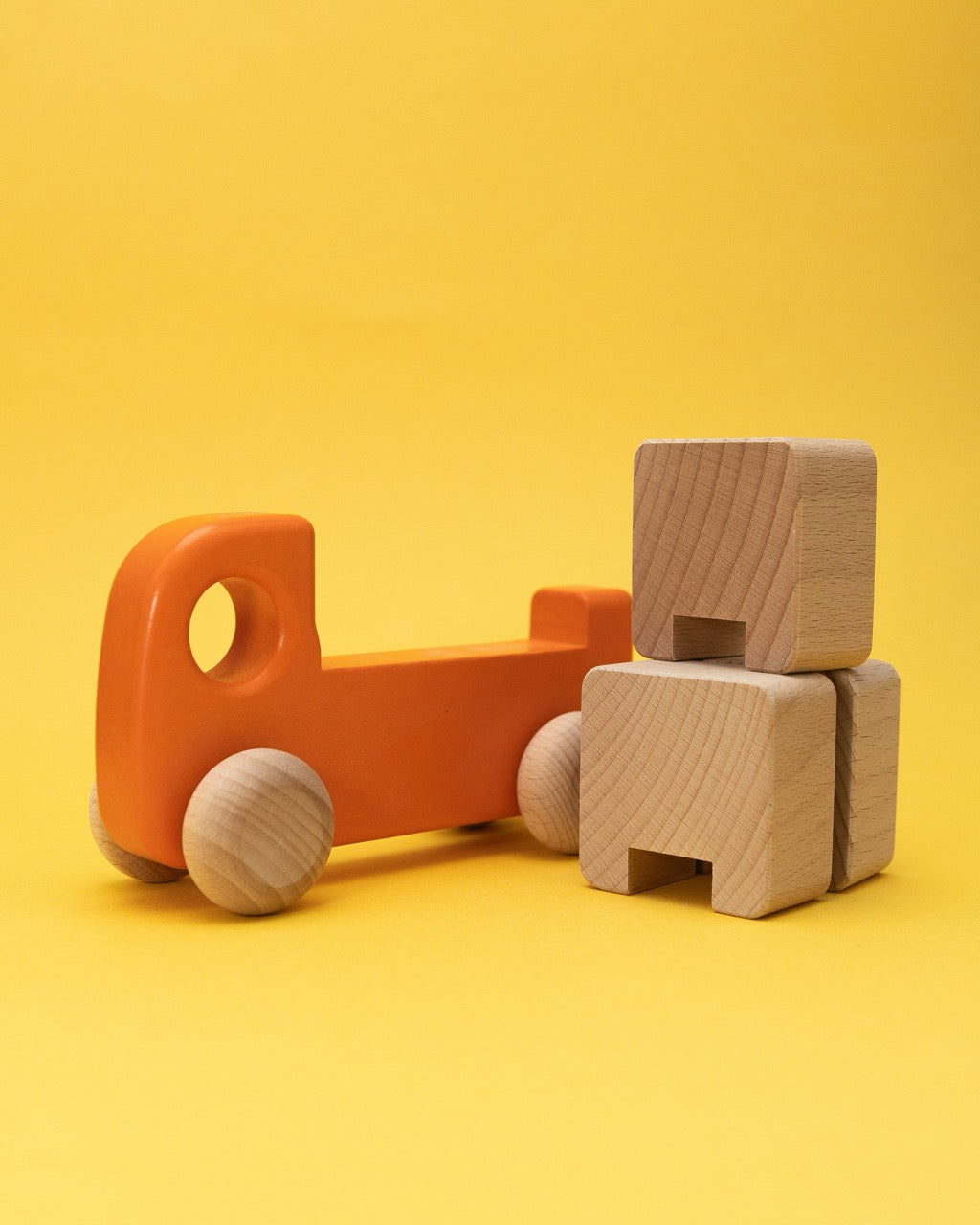Wooden Orange Truck with Blocks