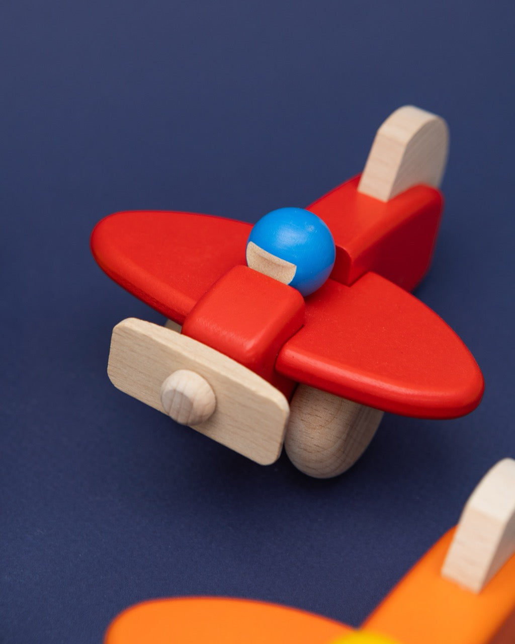 Wooden Red Propeller Plane with Pilot