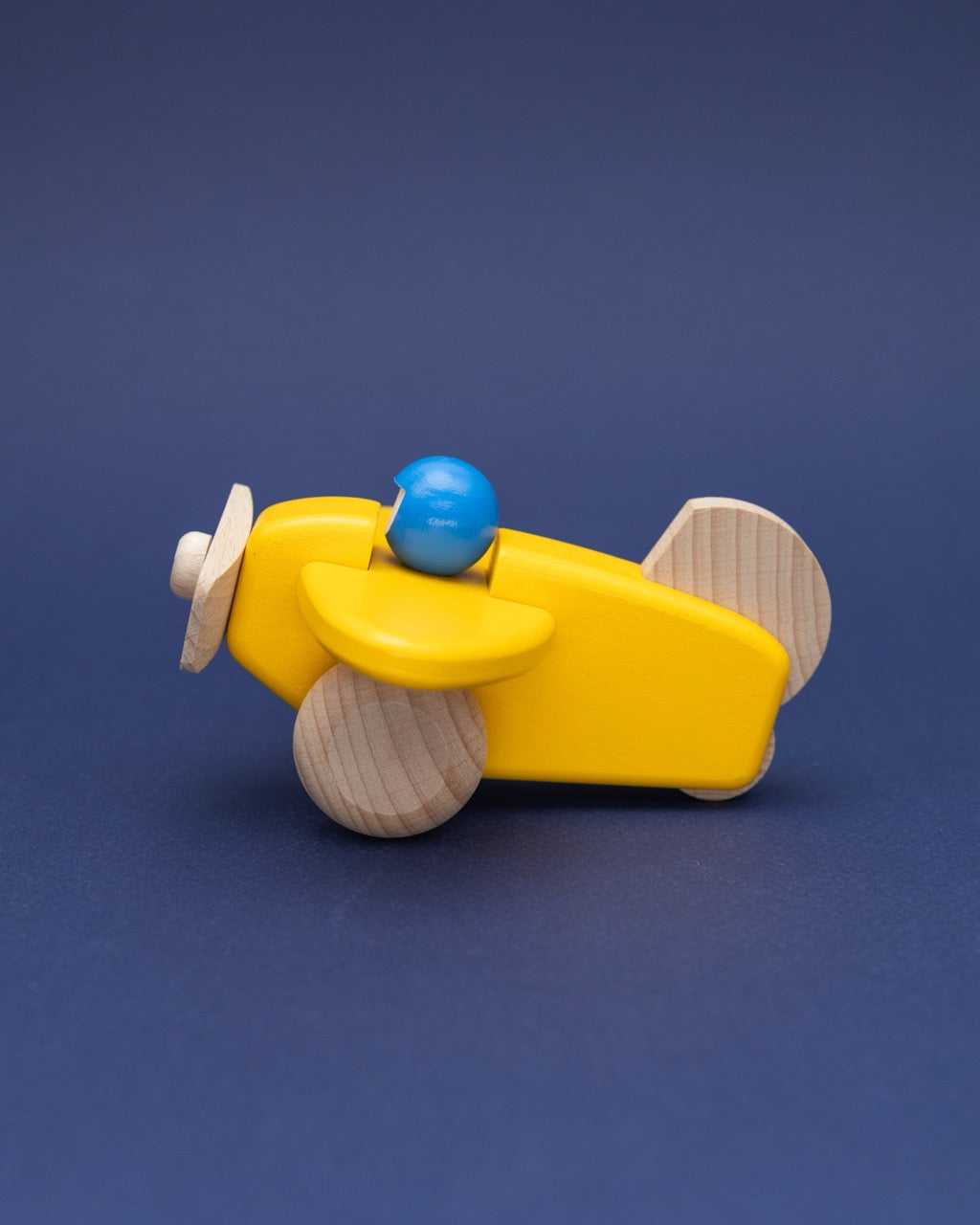 Wooden Yellow Propeller Plane with Pilot