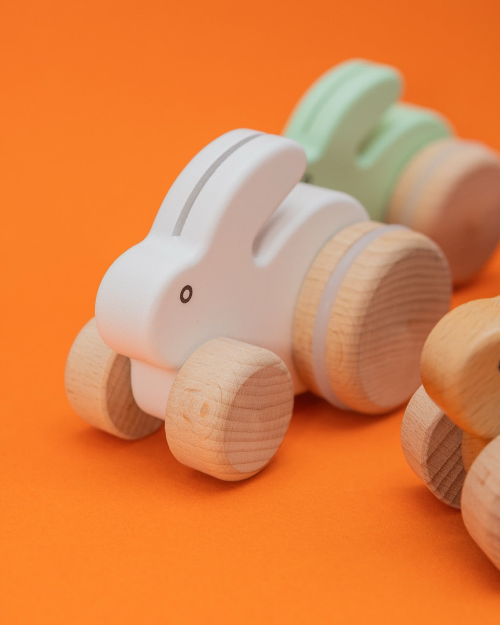 Wooden White Push Bunny