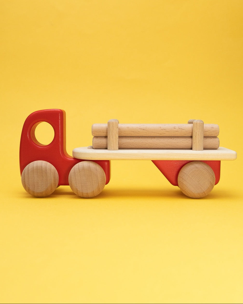 Wooden Red Truck with Logs