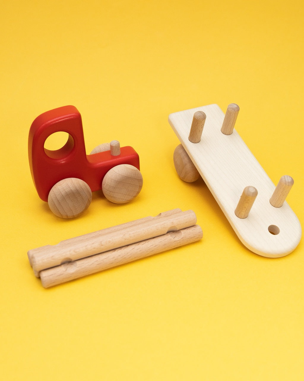 Wooden Red Truck with Logs