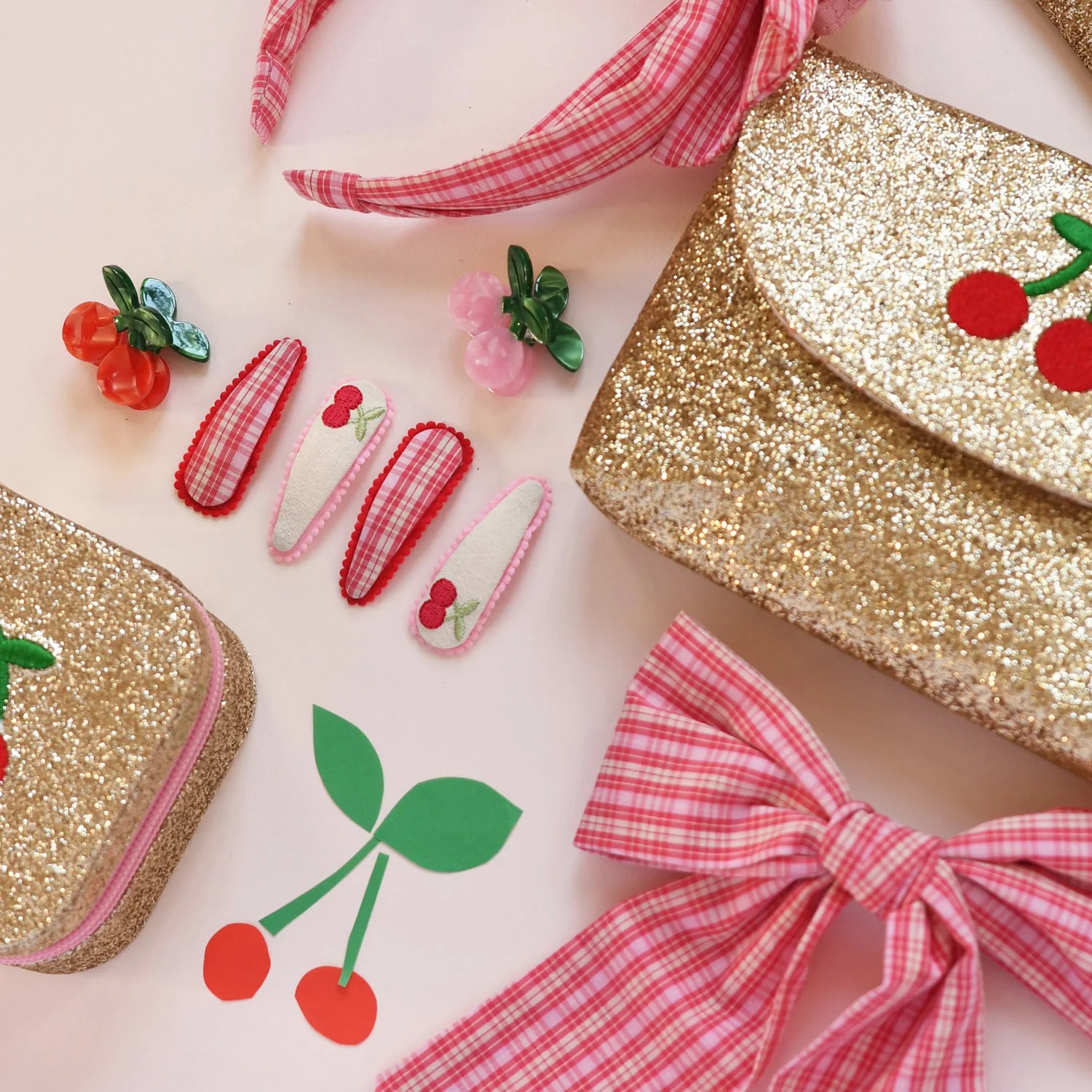 Cherry Dreams Fabric Hair Clips