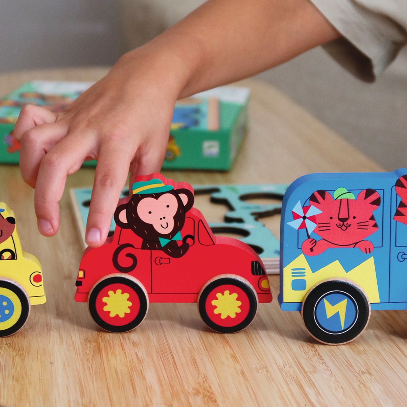 Wooden Puzzle & Roll Cars