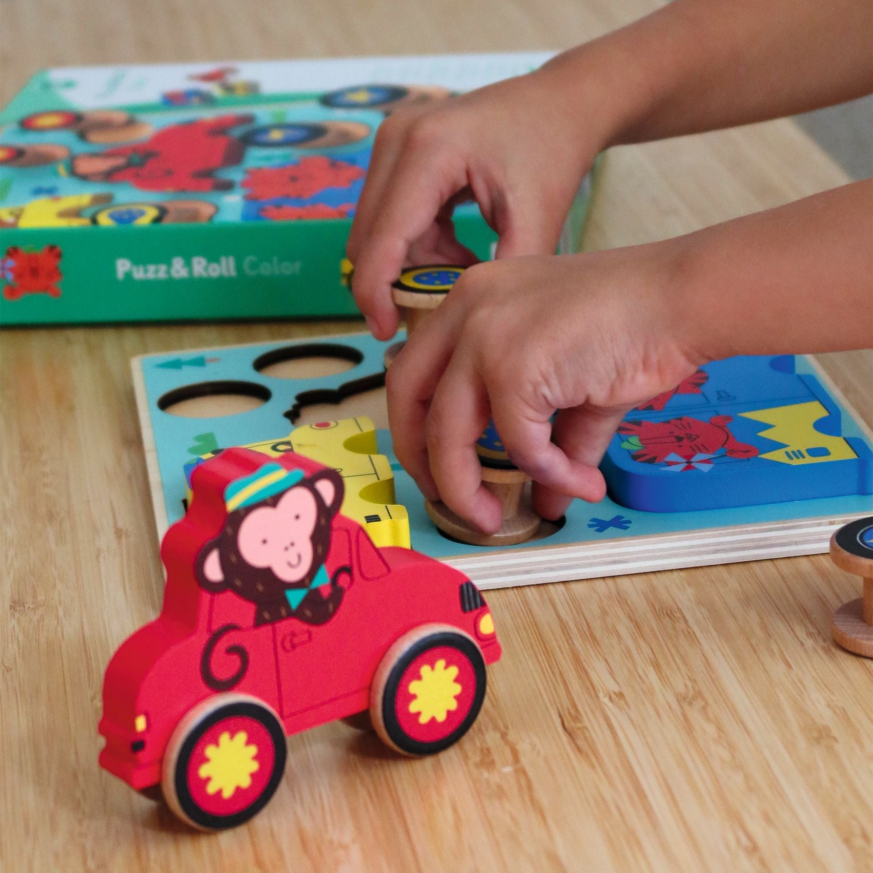 Wooden Puzzle & Roll Cars