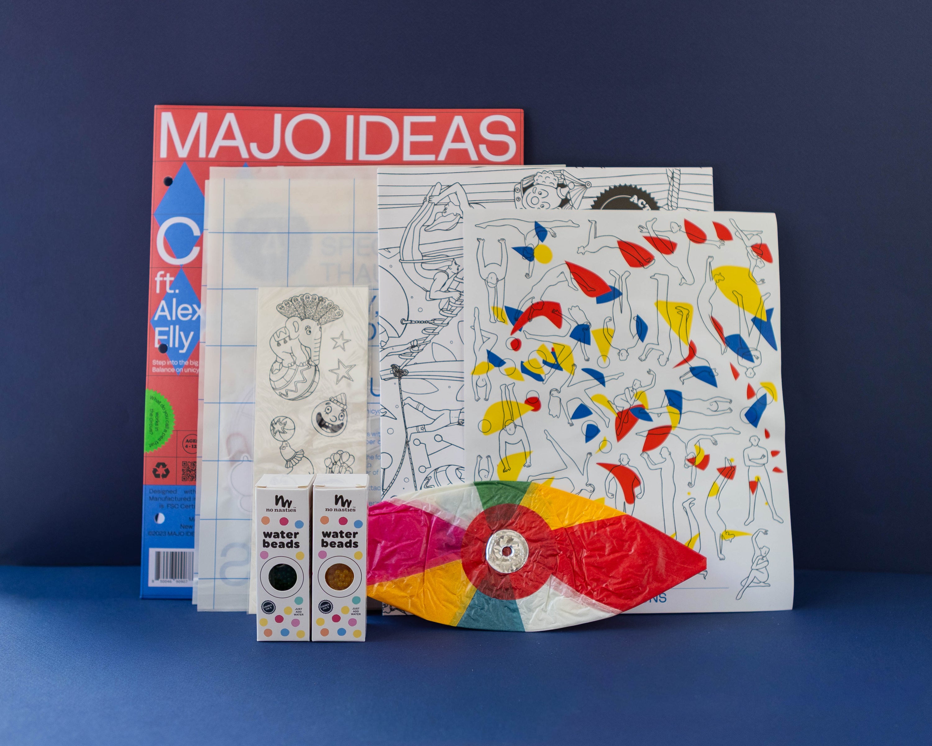 Majo Ideas Circus Sticker Based Art Pack Vol ⑧ + Biodegradable Waterbeads 2 packs (Yellow+Green)