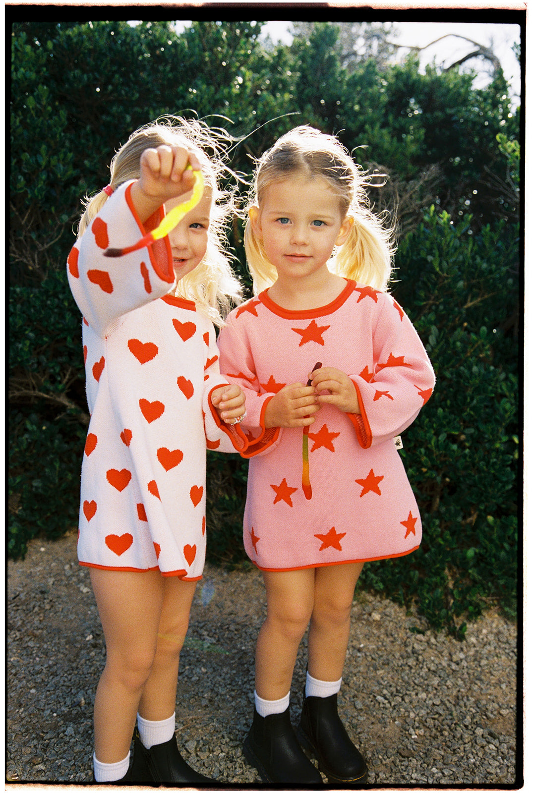 Lucky Stars Knitted Cotton Dress  Pink + Red