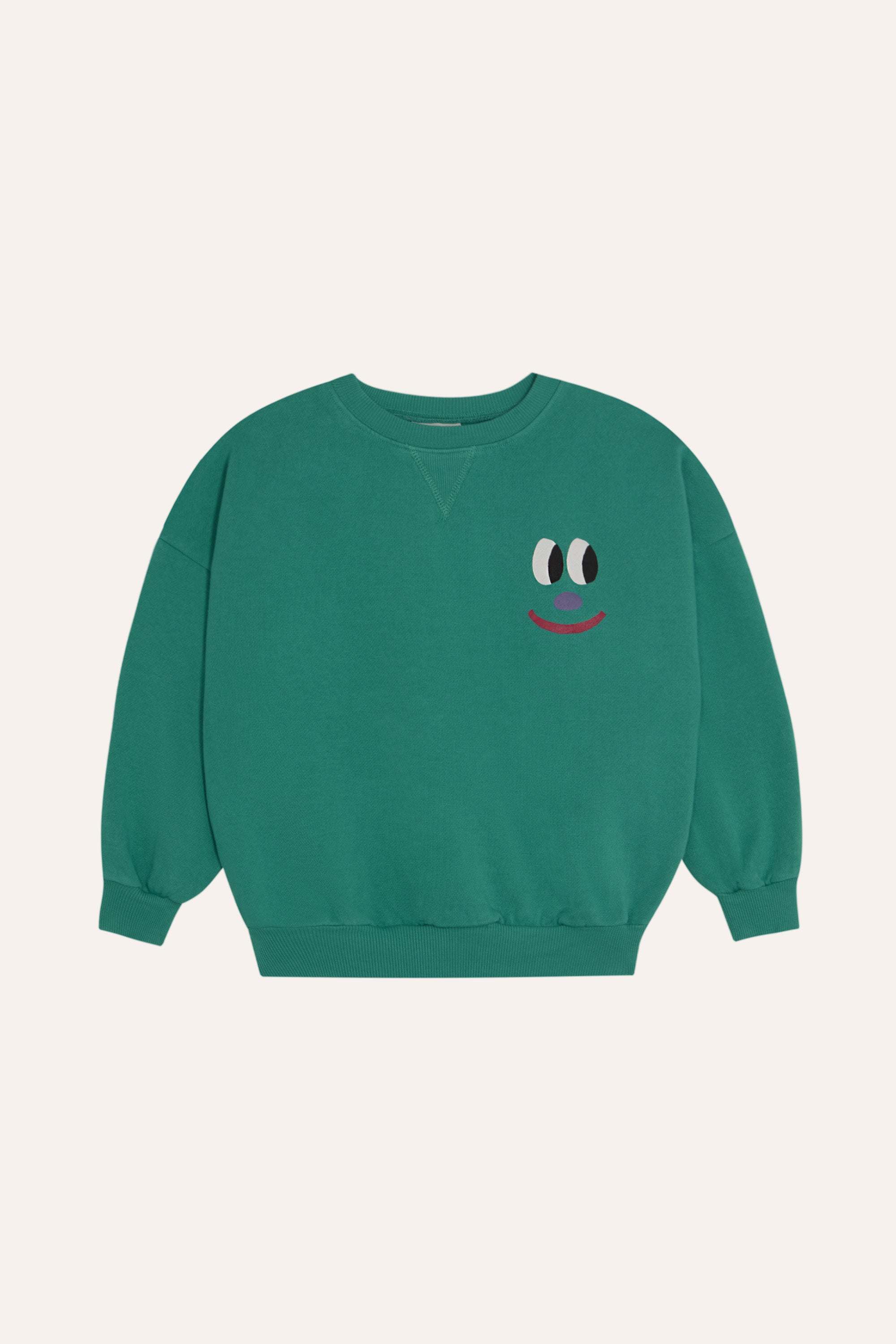 Smiling Face Green Sweatshirt Organic Cotton