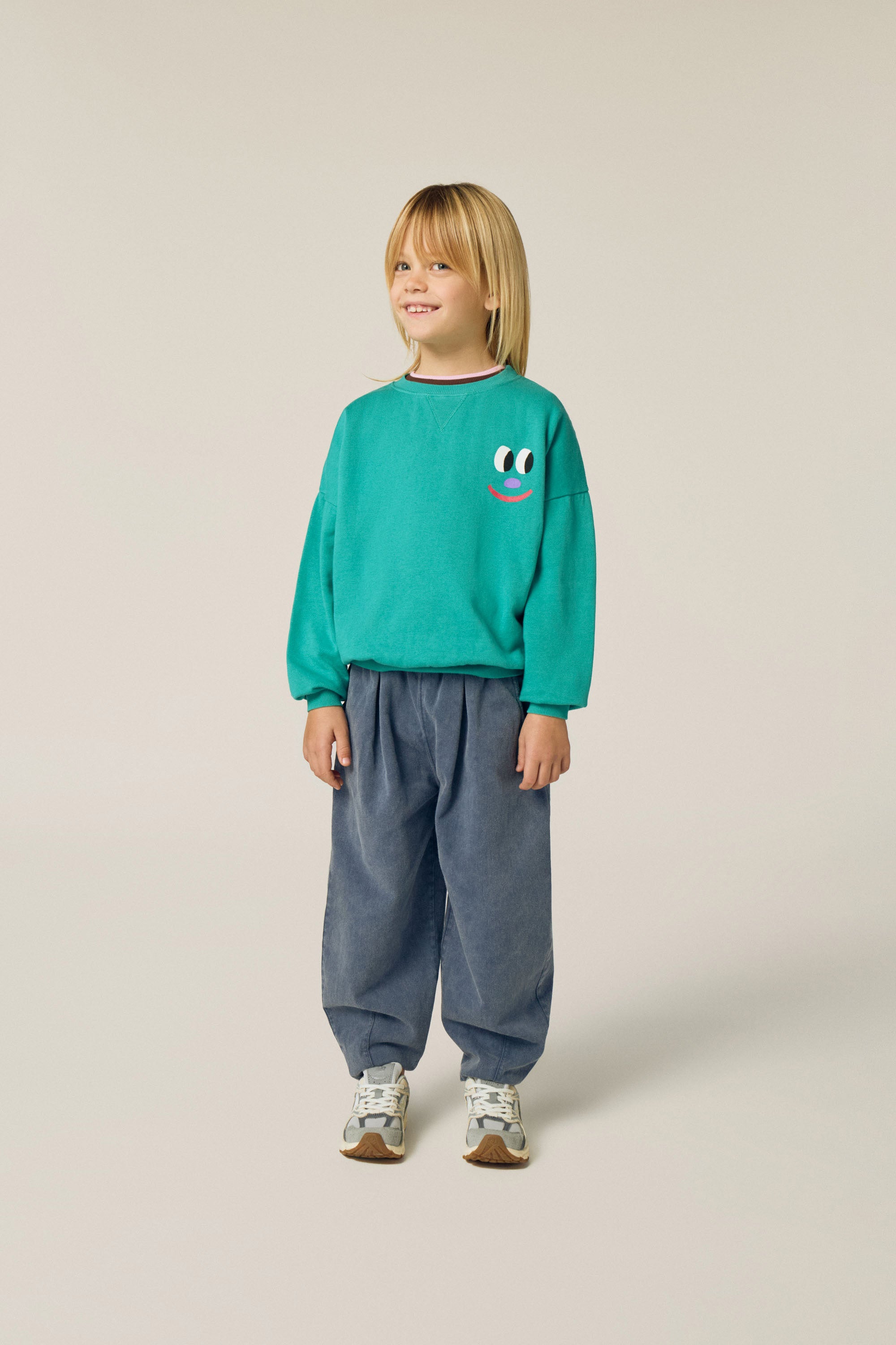 Smiling Face Green Sweatshirt Organic Cotton