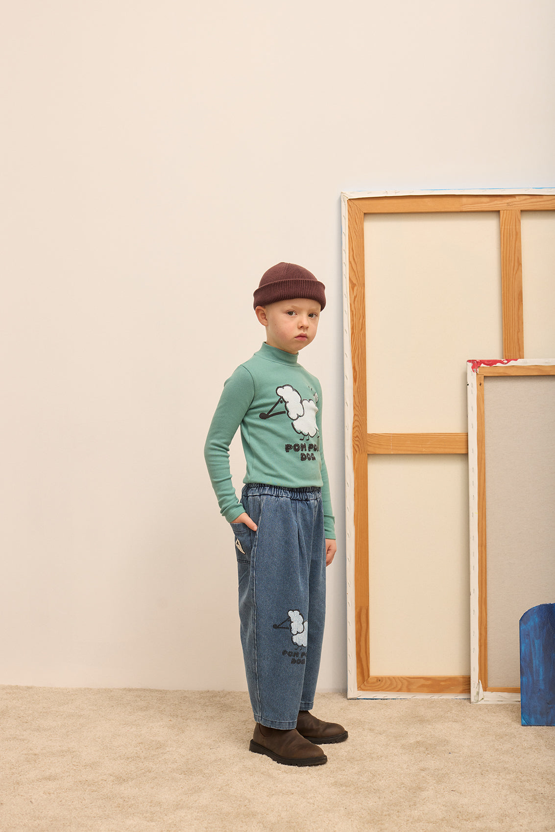 Pom Pom Dog Denim Pants Organic Cotton