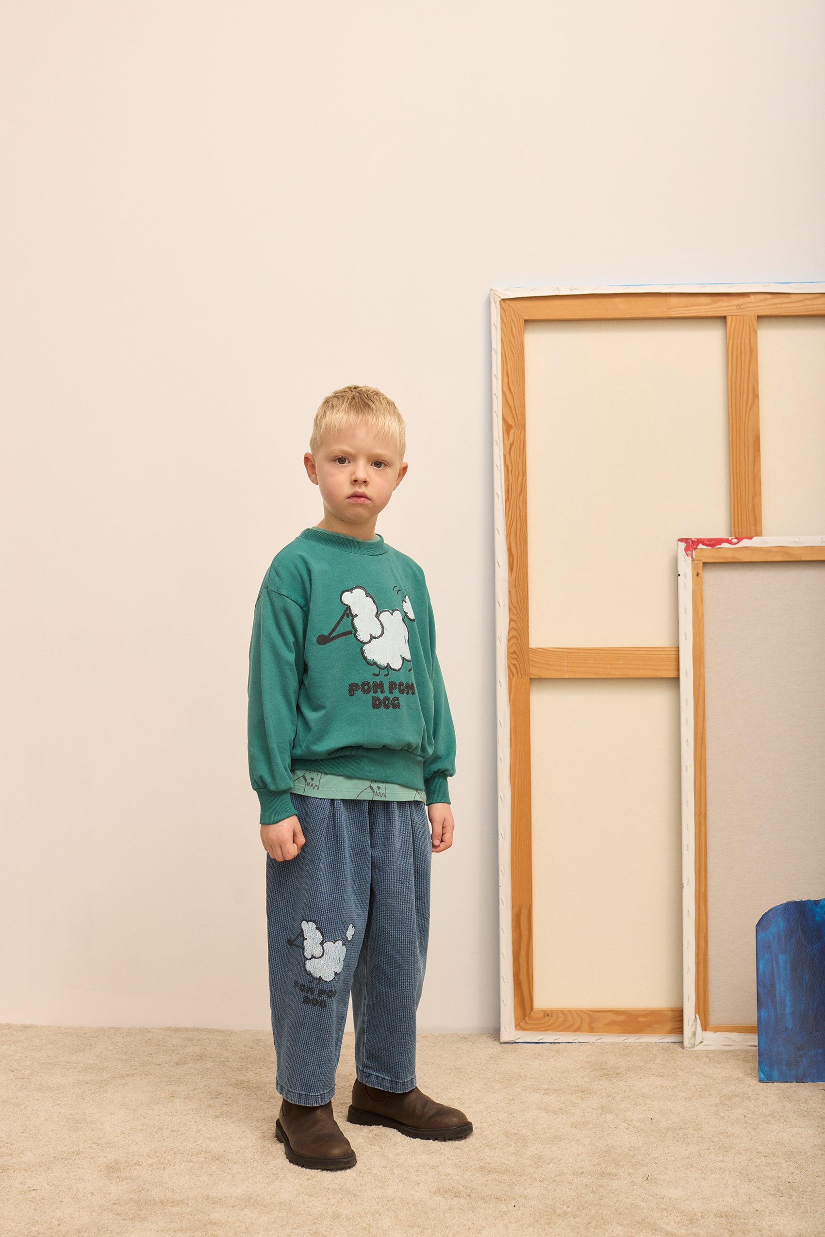 Pom Pom Dog Denim Pants Organic Cotton