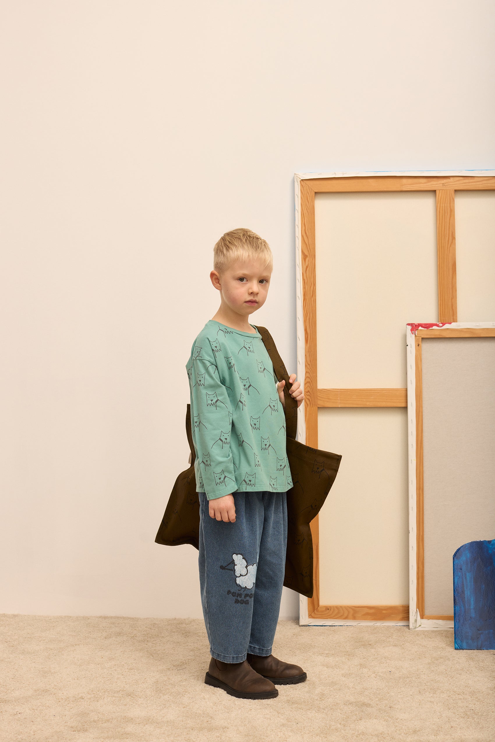 Pom Pom Dog Denim Pants Organic Cotton