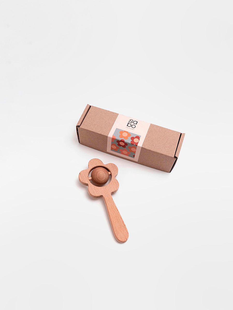 Wooden Flower Rattle Natural