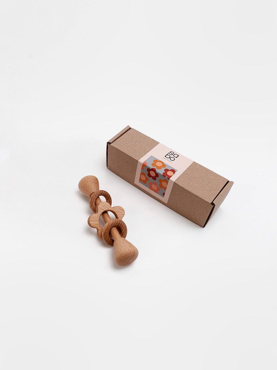 Wooden Rings and Flower rattle Natural