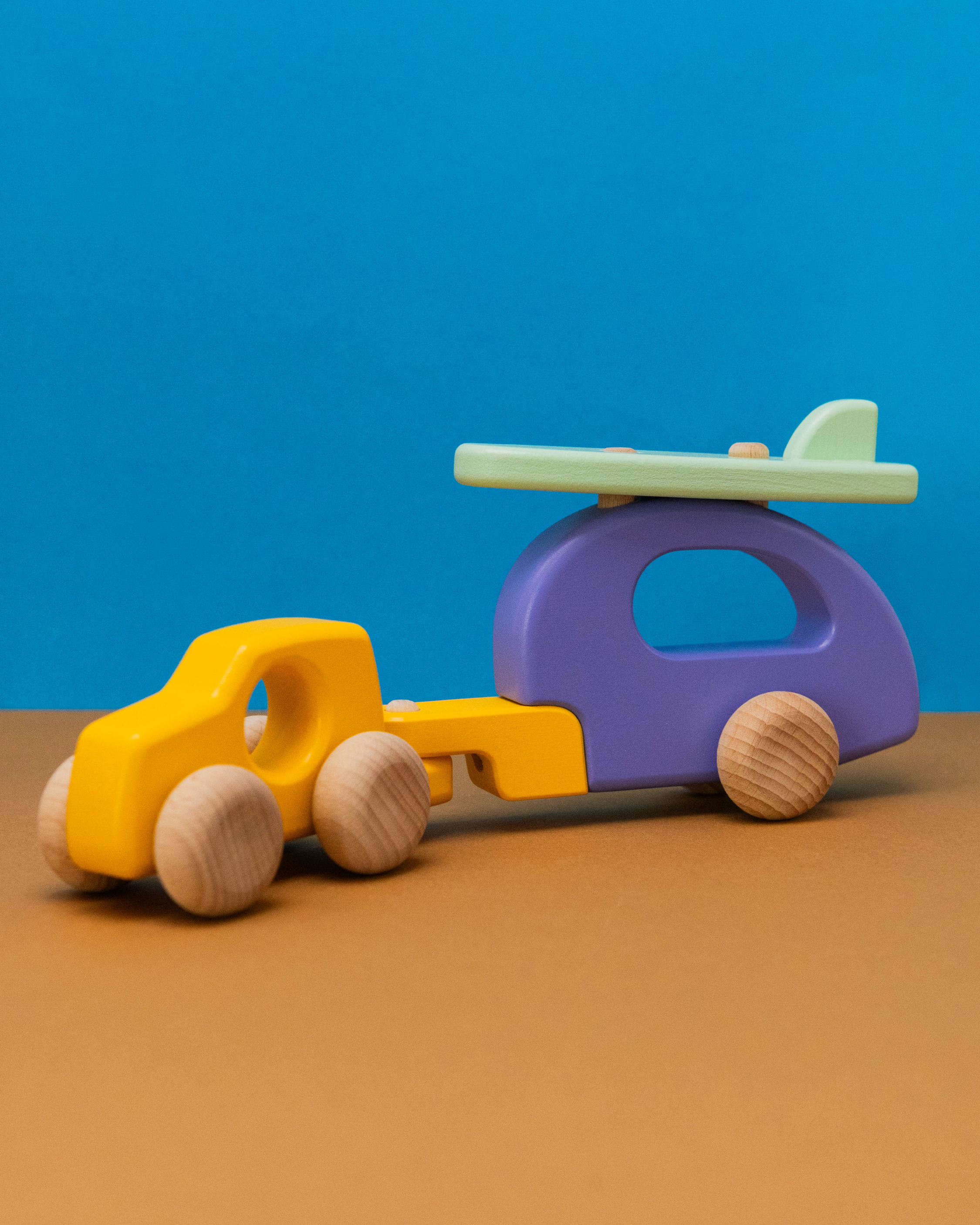 Wooden Car & Camper with Surfboard