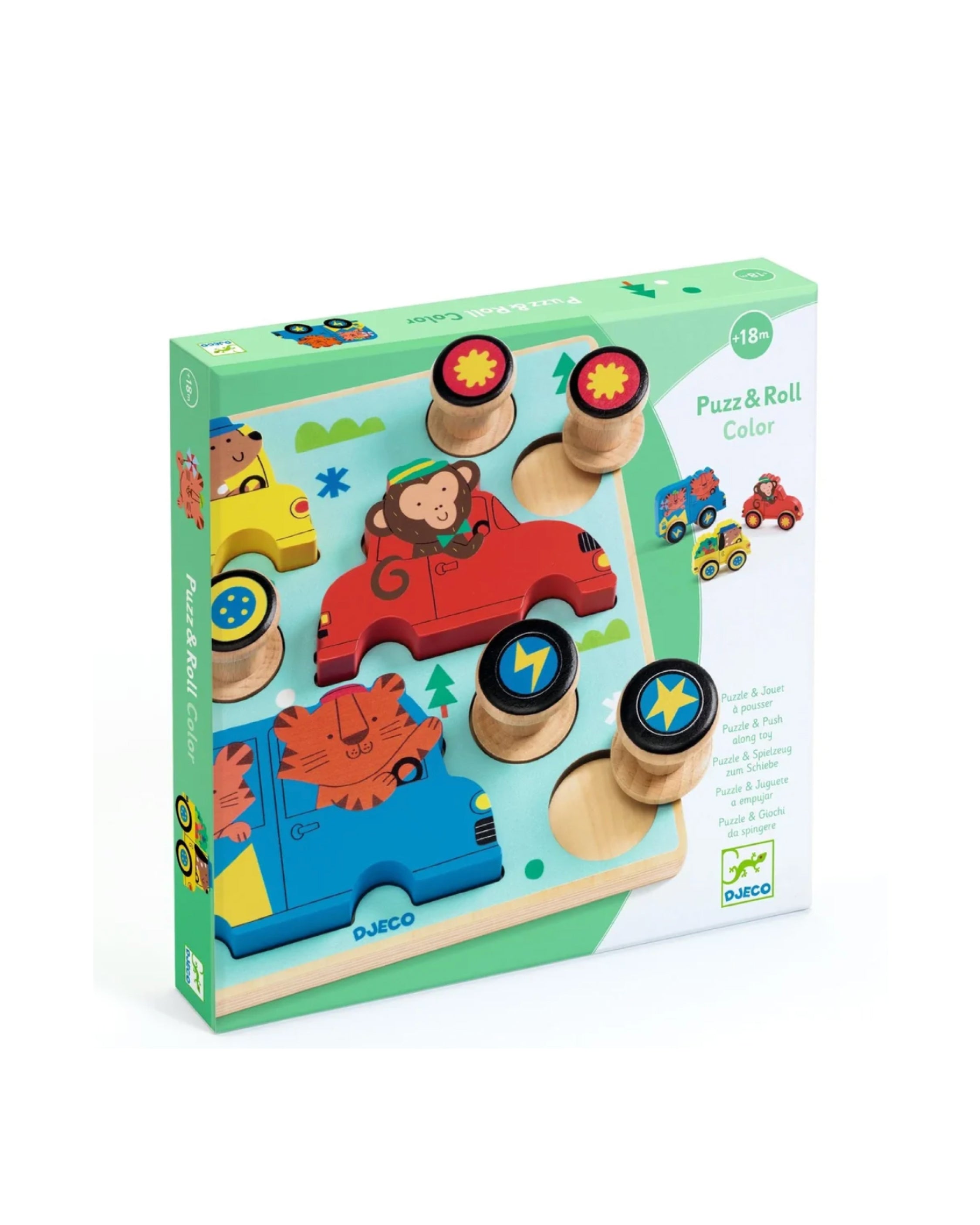 Wooden Puzzle & Roll Cars