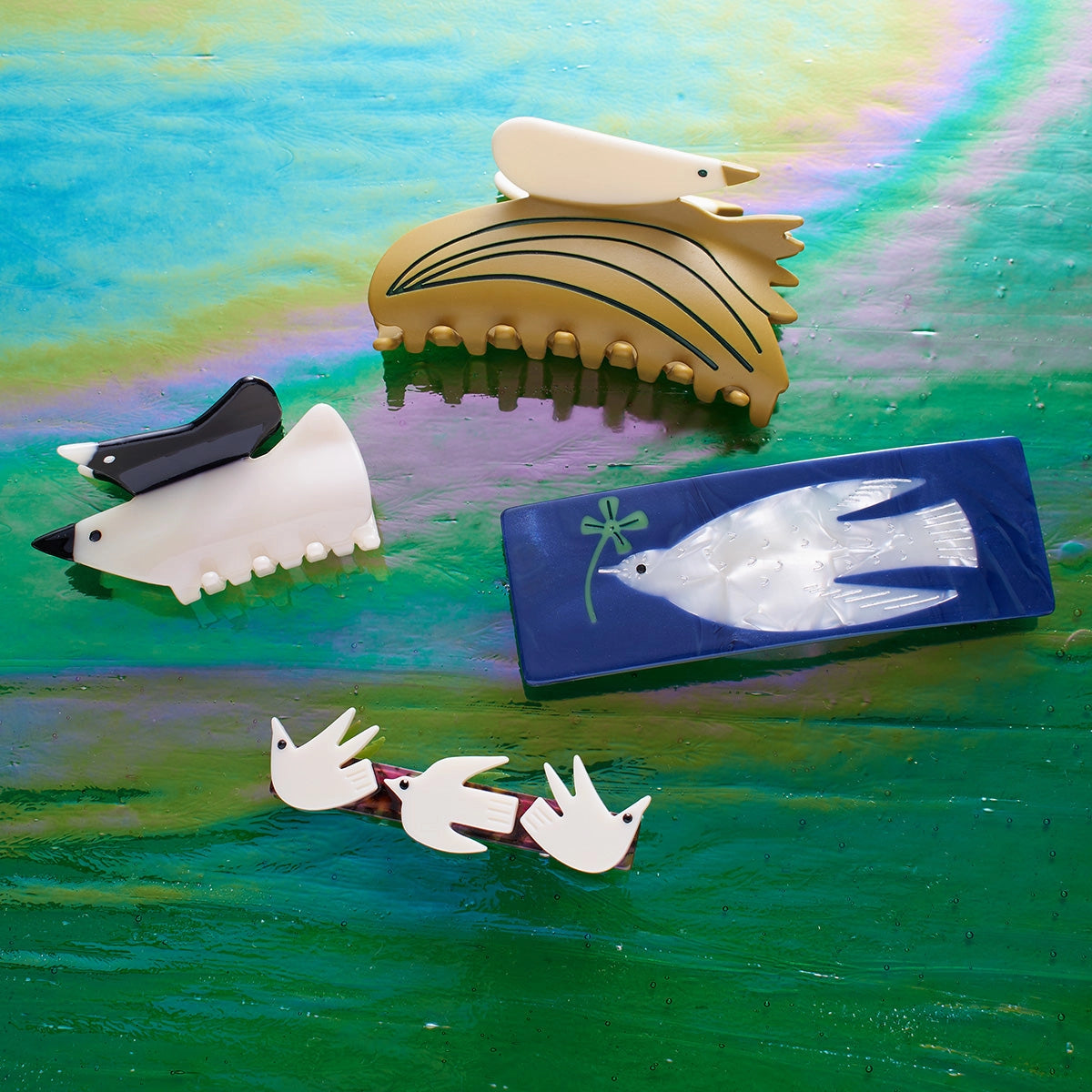White Dove with Four Leaf Clover Acetate French Barrette Clip